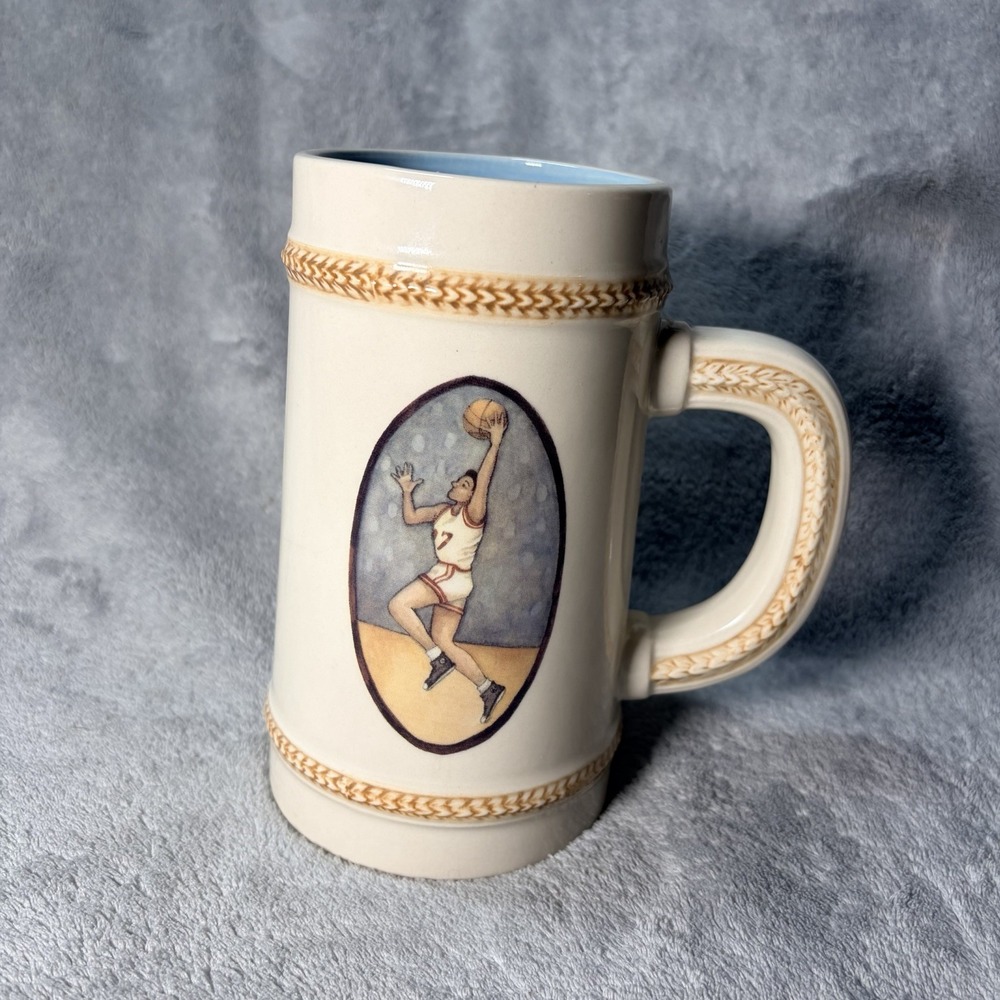 Russ Berrie Hand Painted Basketball Ceramic Beer Mug Stein